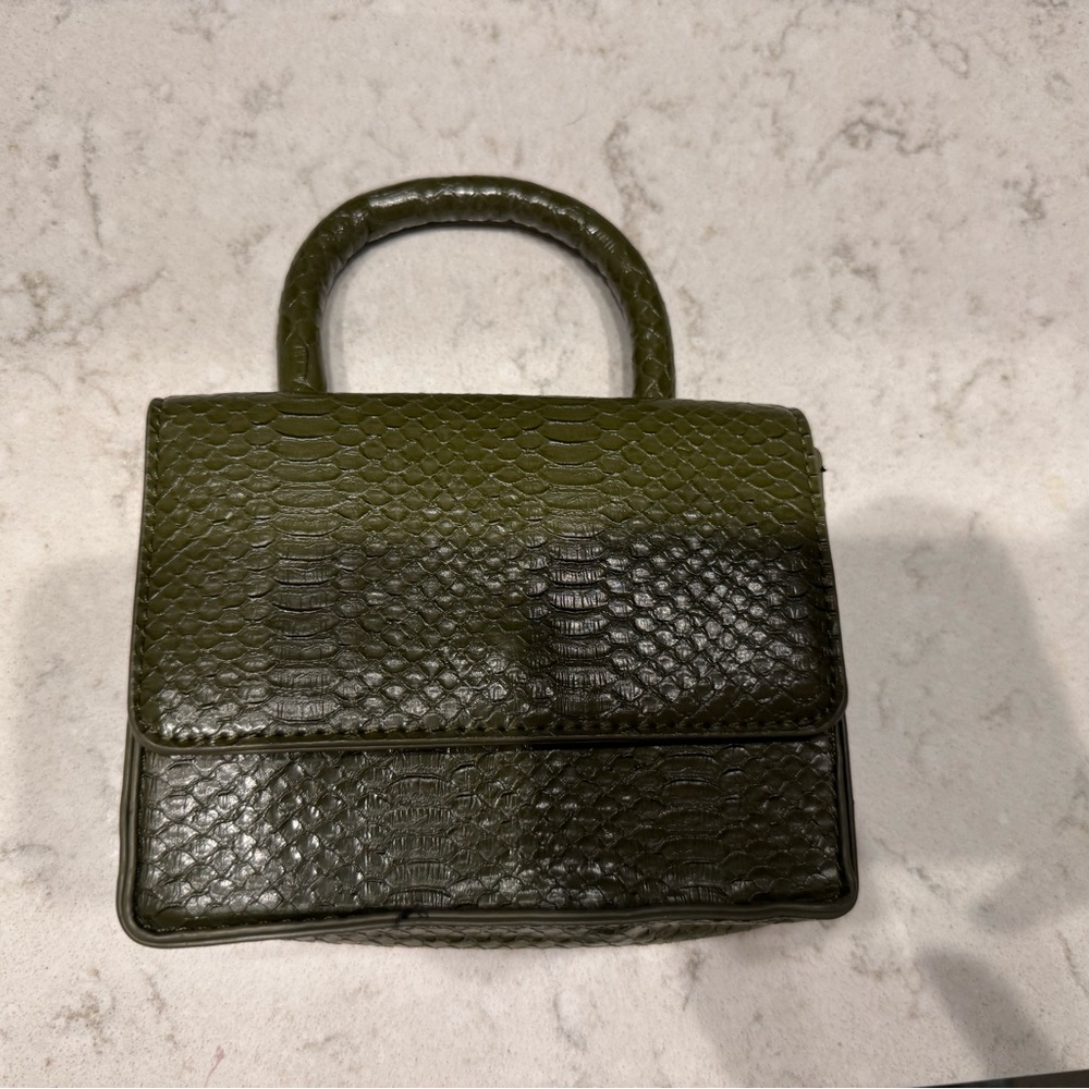 Olive Green Crocodile-Embossed Mini Handbag